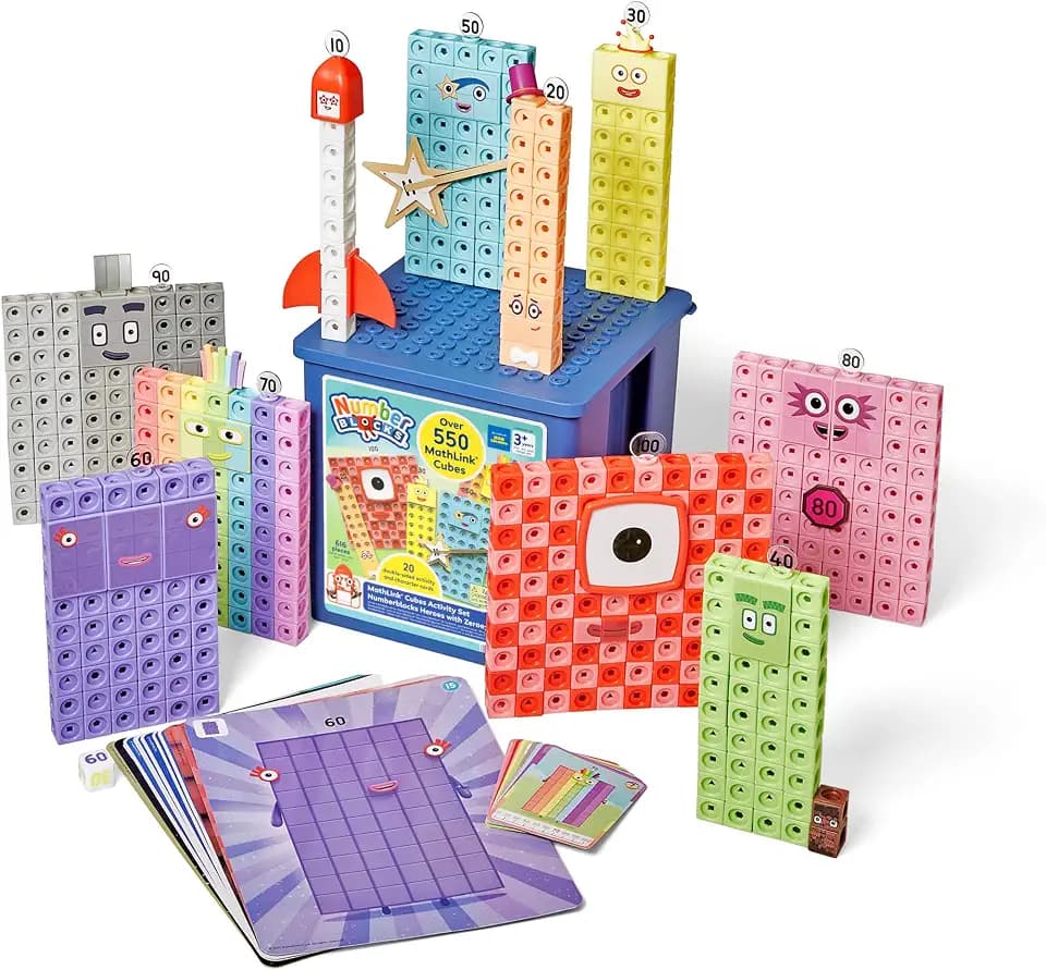 Learning Resources MathLink Cubes Numberblocks „Heroes with Zeroes“ Aktivitätsset, 616 Teile, ab 3 Jahren – Stellenwert & 10er-Reihe