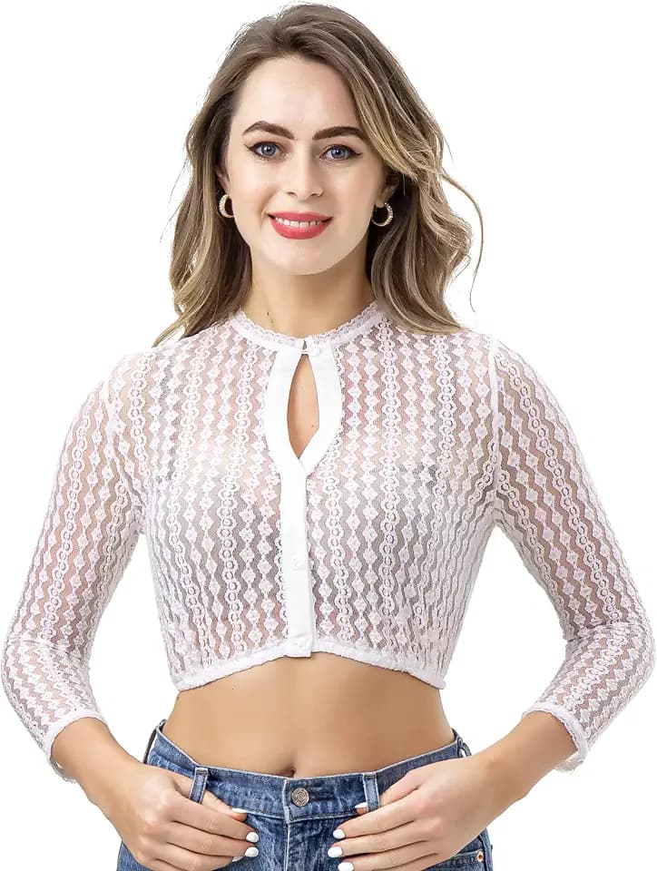 Dirndl Bluse Damen Langarm 3/4 Arm Creme Oktoberfest Größe 32-46