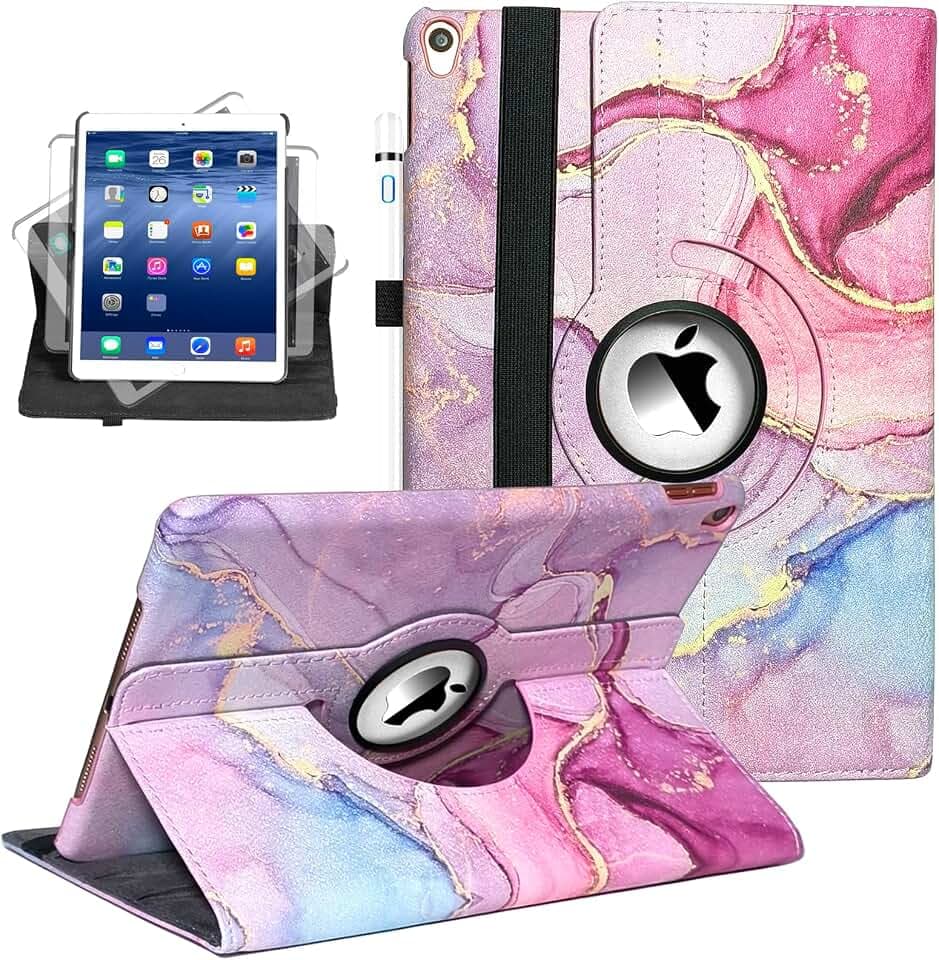 360 Rotating Stand Smart Case for iPad Air (3rd Gen) 10.5" & iPad Pro 10.5" - Auto Wake/Sleep Feature (Pink Marble)