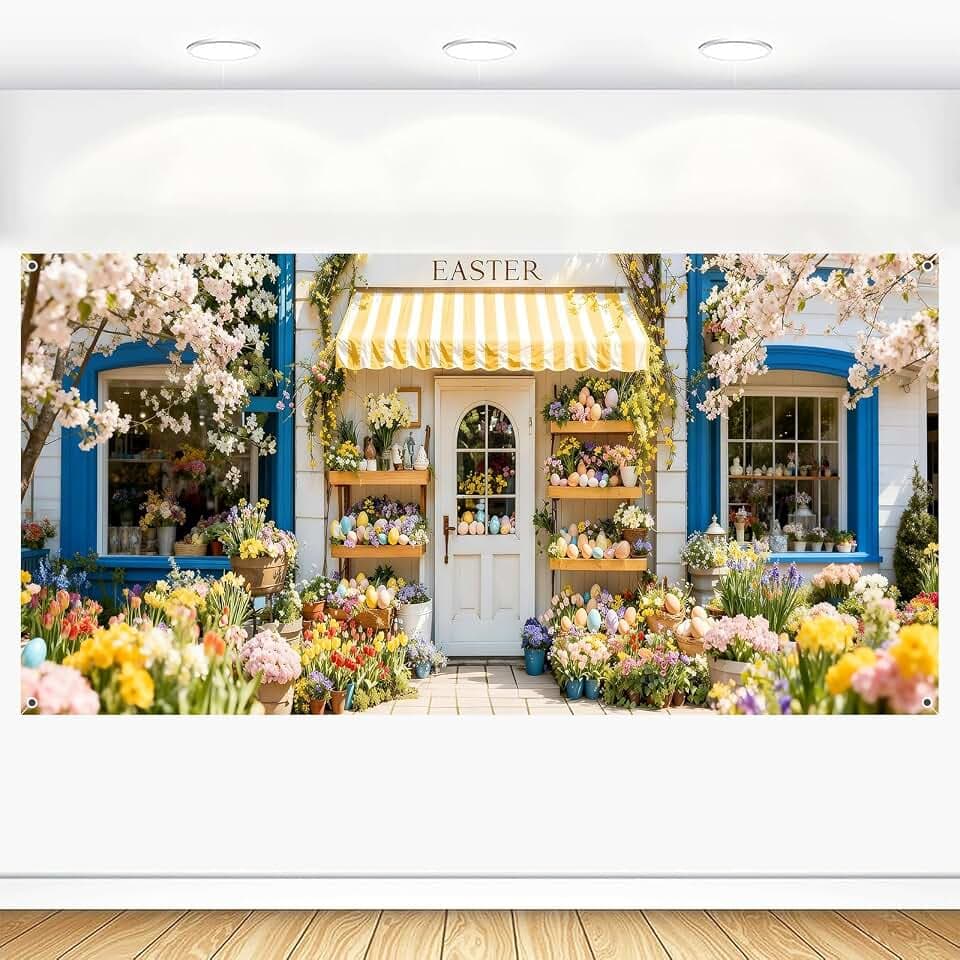 Easter Backdrop 20x10ft Large Fabric Spring Garden Floral Bunny Photography Background Eggs Flowers Rabbit Banner Decorations Tapestry Photo Booth Props Party Decor