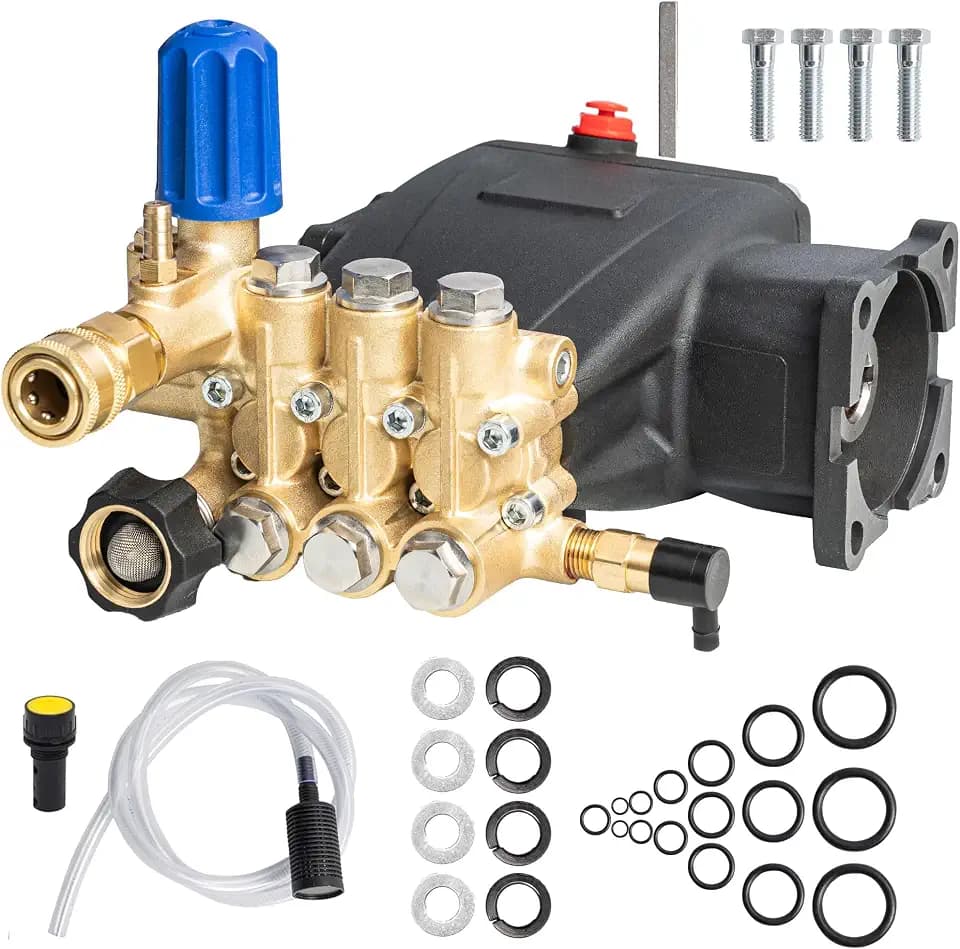 Hourleey Pressure Washer Pump, 3700PSI 2.5GPM 3/4" Shaft Horizontal Triplex Plunger Power Washer Pump Replacement with Adjustment Unloader, Compatible with Simpson MorFlex Models 40224, 40225, 40226