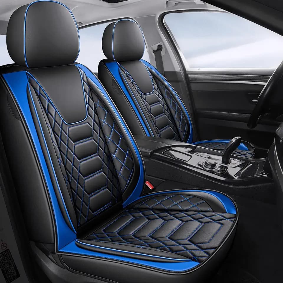 FREESOO Universal Car Seat Covers Full Set Faux Leather Black Blue