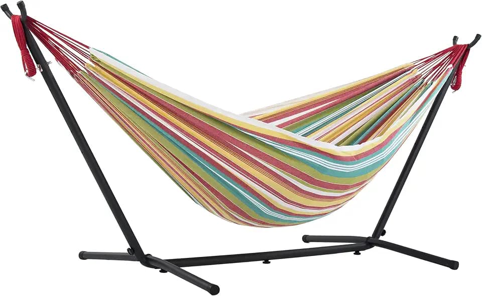 Vivere Doppel Baumwolle Hängematte mit Hängemattengestell 250 cm, Salsa