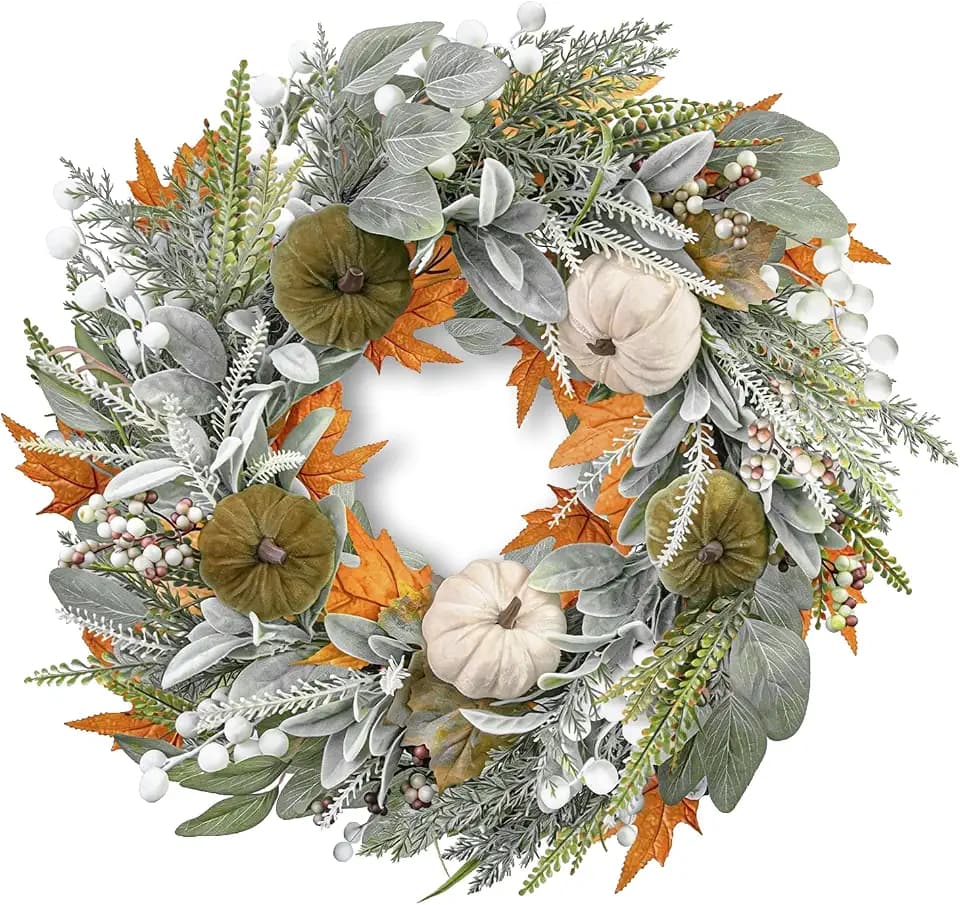 Artmag 55CM Herbst Eukalyptus Kranz, große künstliche Herbst Kranze Samt Kürbisse Beeren Ahornblätter Thanksgiving Ernte für Vordertür Veranda Wand Indoor Outdoor Dekoration