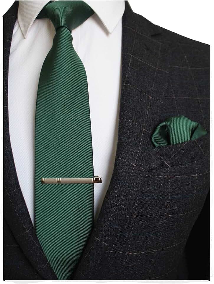 JEMYGINS Herren Hochzeit Krawatten und Einstecktuch krawattenklammer Set einfarbig
