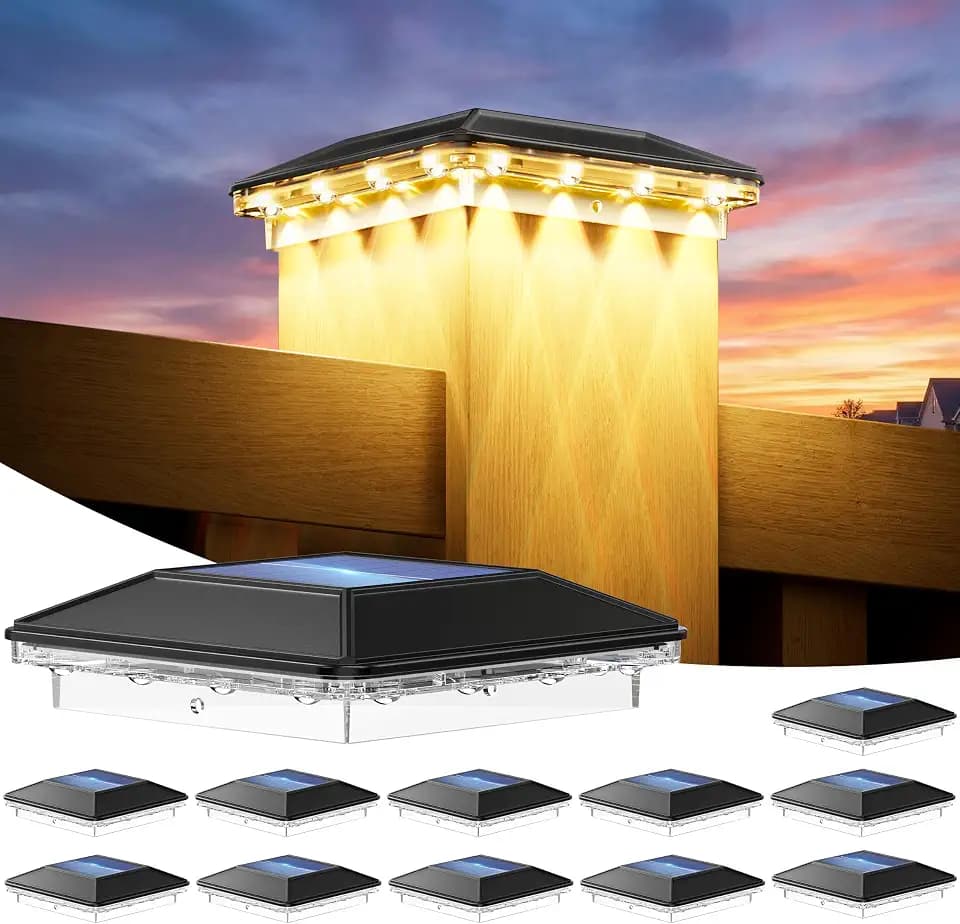 4x4 Solar Post Cap Lights 12 Pack, 3 Modes Fence Post Solar Lights