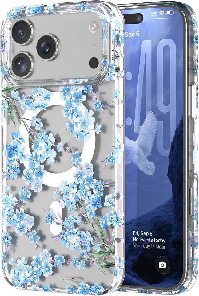 For iPhone 18 Pro Max Case & iPhone 17 Pro Max Case with Blue Flower Design
