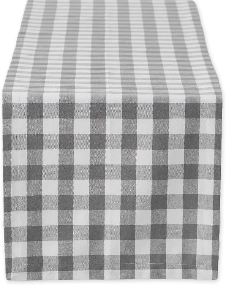 DII Checkered Tabletop Collection 100% Cotton, Machine Washable, Table Runner, 14x108, Gray