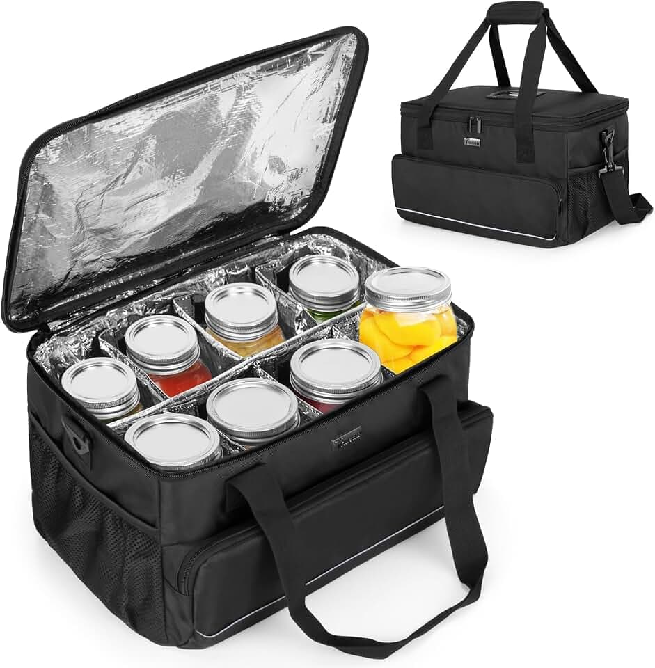 Trunab Mason Jar Storage Bag Insulated 8 Canning Organizer,Black