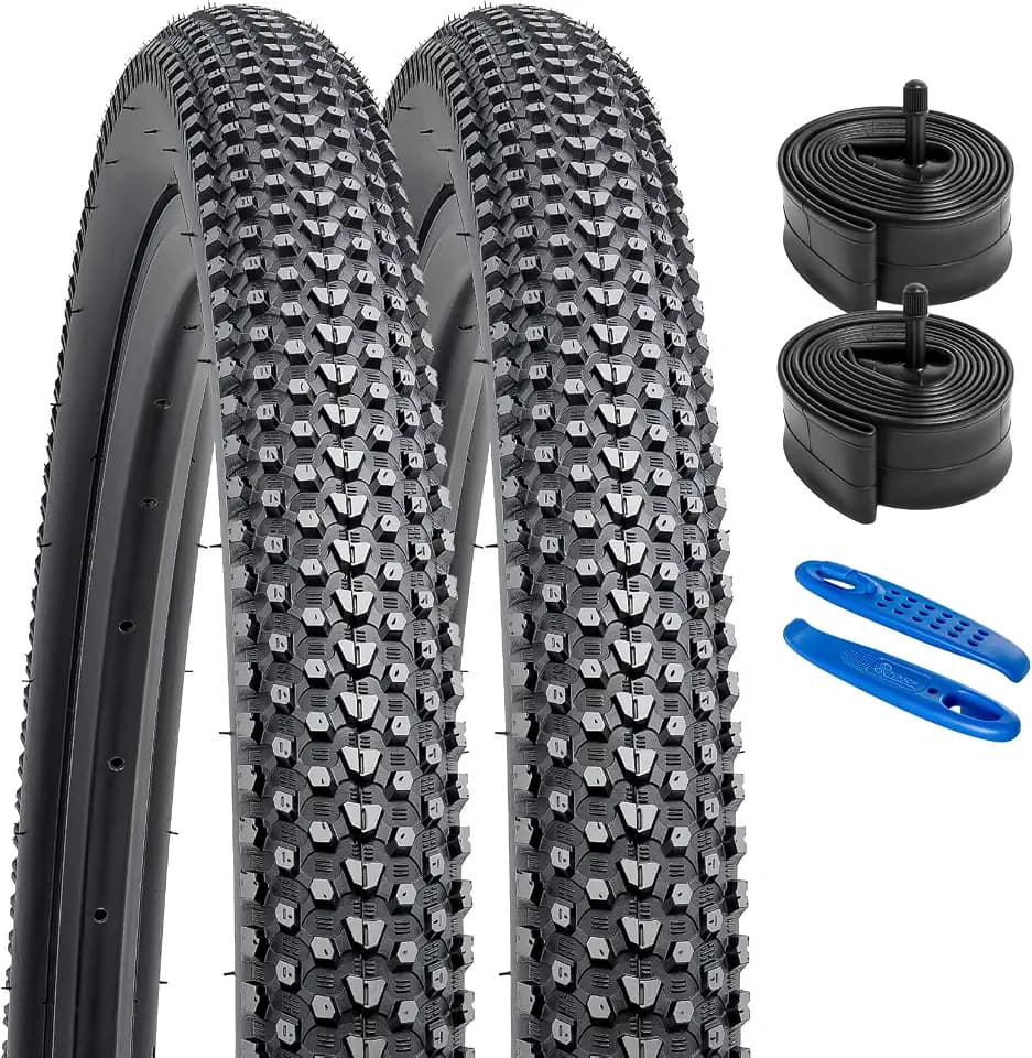 YunSCM 2er-Pack Faltbar 26 Zoll Reifen 26x1.95 Mantel 50-559 Plus 2er-Pack 26 Zoll Schlauch AV32mm Valve kompatibel 54-559 Mountainbike 26x1.90 26x1.95 26x2.0 Fahrradreifen und Schlauch