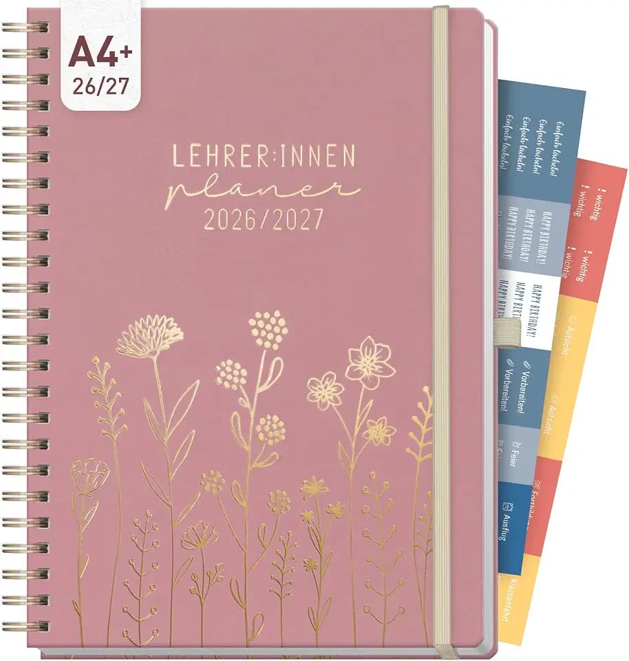 Häfft® Lehrerplaner 2026/2027 Maxi Deluxe A4+ "Fine Flowers Rosé"