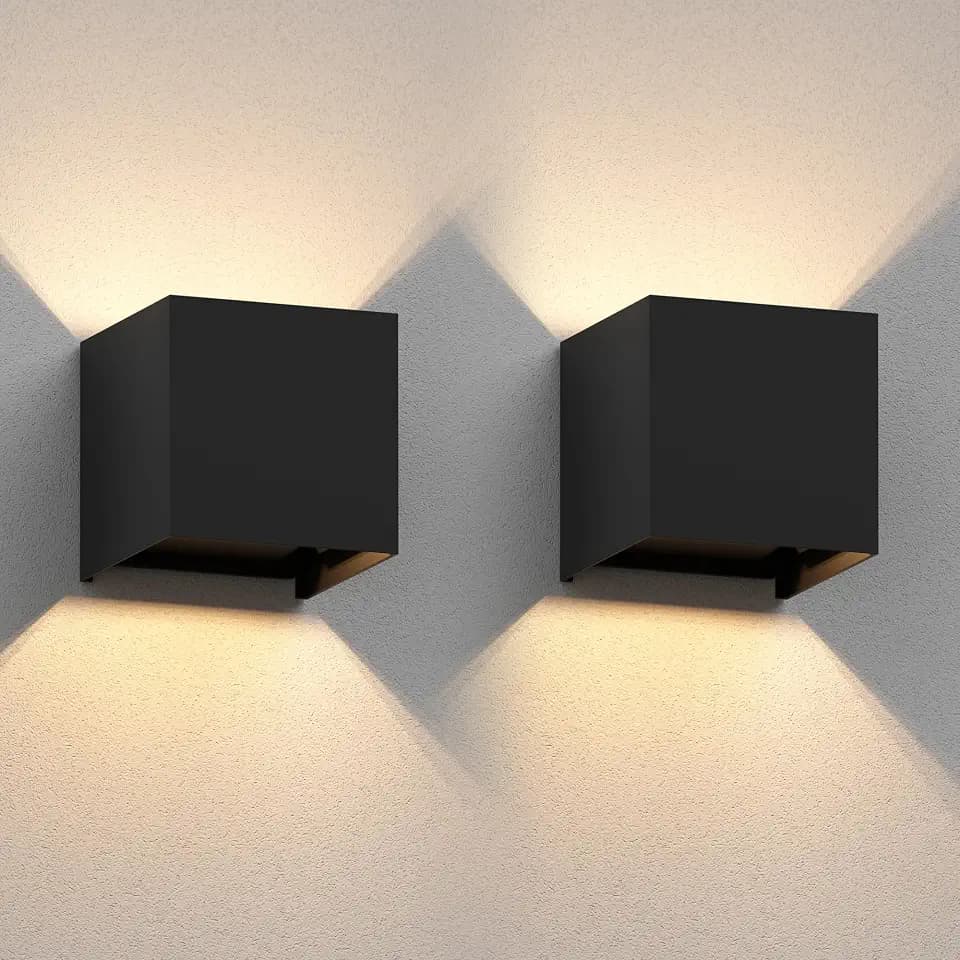 ledscom.de 2x Wandleuchte CUBEL für außen, IP65, Up-/Downlight, schwarz matt, quadratisch, 1x G9 max. 10W