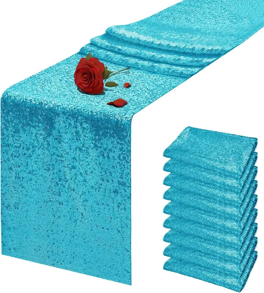 10 Packs 12 x 72 inches Turquoise Sequin Table Runner