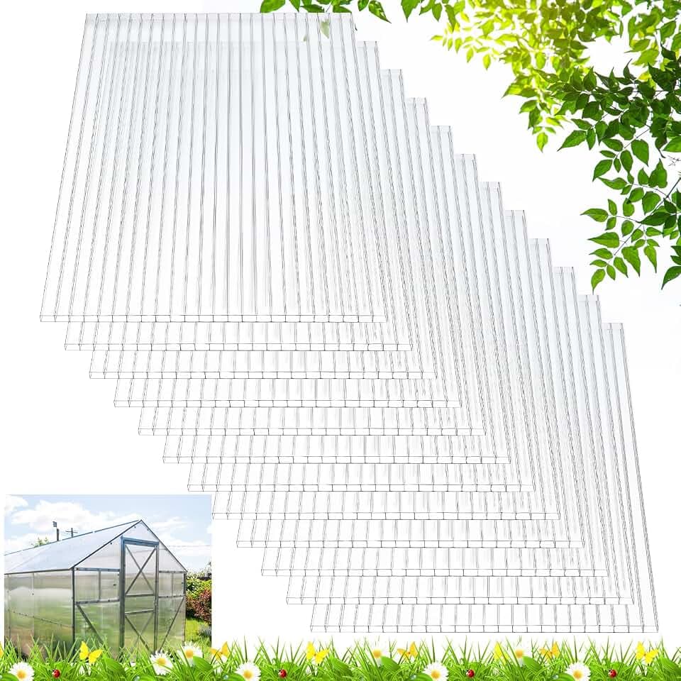 Tatuo 36 Pack 4' X 2' X 0.16'' Polycarbonate Greenhouse Panels Polycarbonate Sheets Twin-Wall Roof Panels Waterproof UV Protected Clear Corrugated Plastic Roofing for Greenhouse Replacement