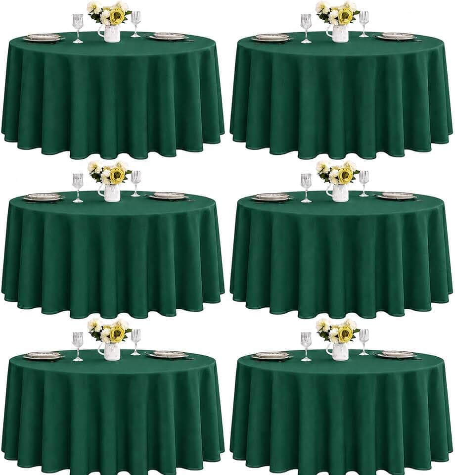 6-Pack Round 108-inch Blackish Green Table Cloths, Solid Stain and Wrinkle Resistant Circular Tablecloth, Premium Plain Weave Polyester Fabric Table Linen Covers for Hotel, Banquet