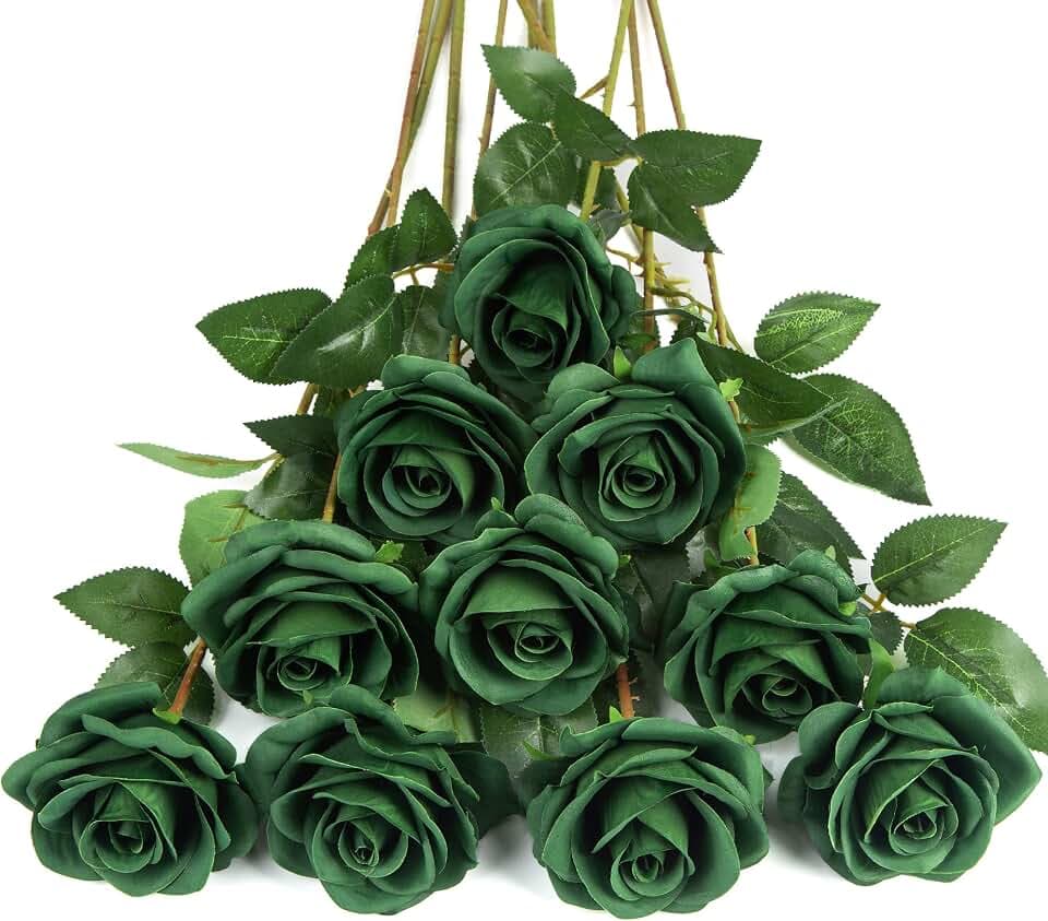 DuHouse 10pcs Fake Roses Artificial Silk Flowers Faux Rose