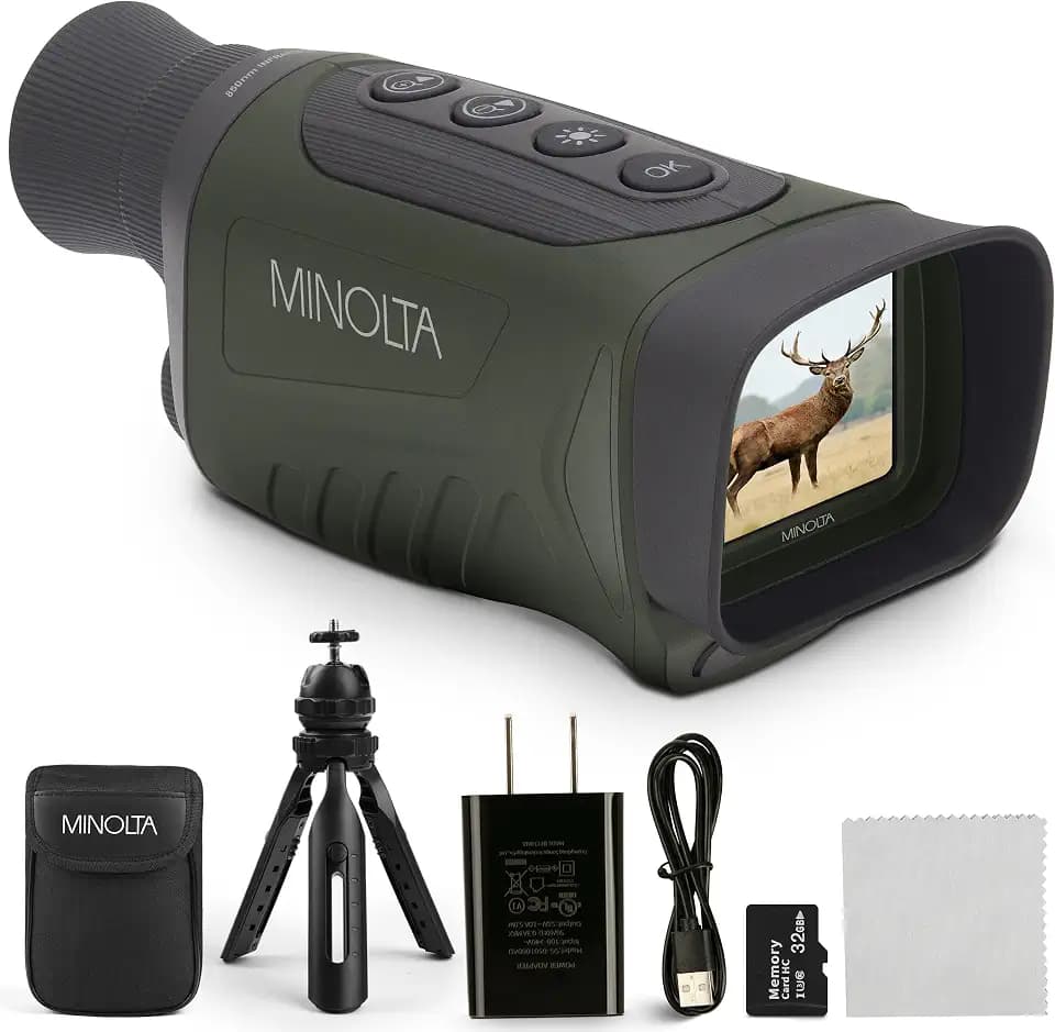 Minolta MNDM625 4K Video 6x25 Digital Night Vision Monocular Kit (Green)