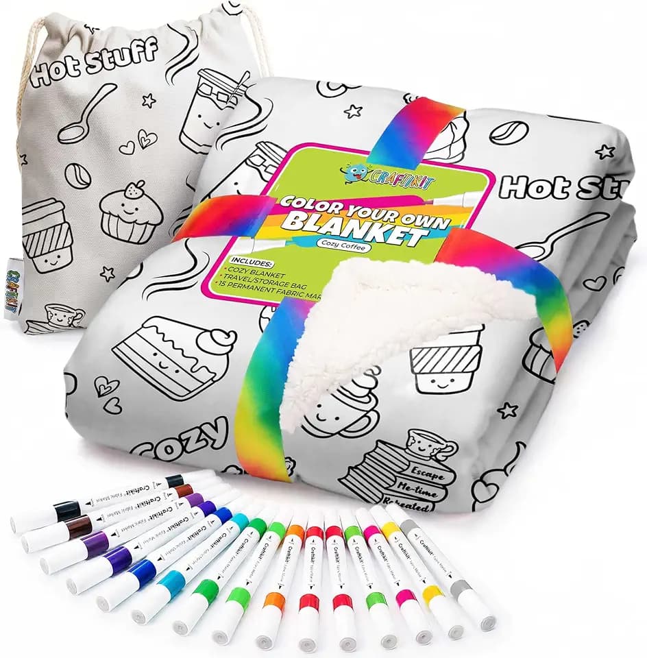 Craftikit Coffee Coloring in Blanket for Kids & Adults -15 Markers