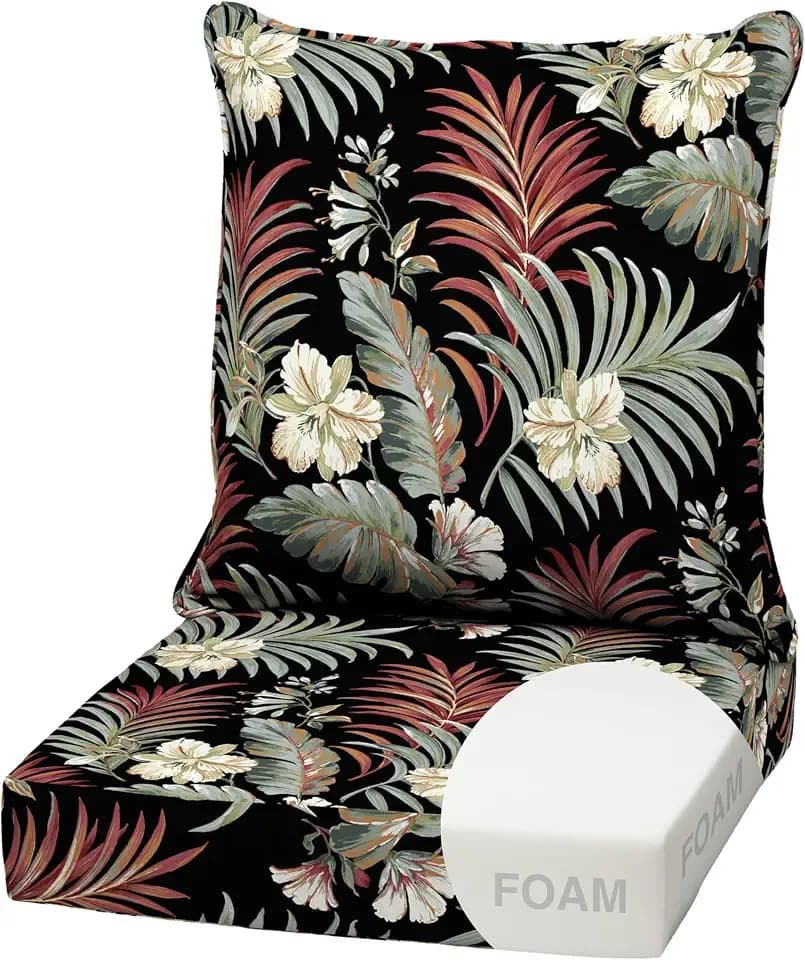 Arden Outdoor Deep Seat Cushion Set, Foam, 22x24, Black Tropical