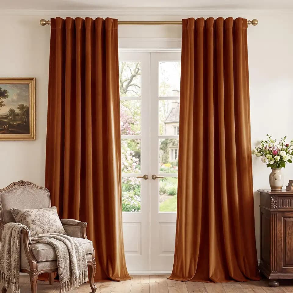 StangH Burnt Orange Velvet Curtains Back Tab Boho Drapes, W52xL108, 2 Pcs