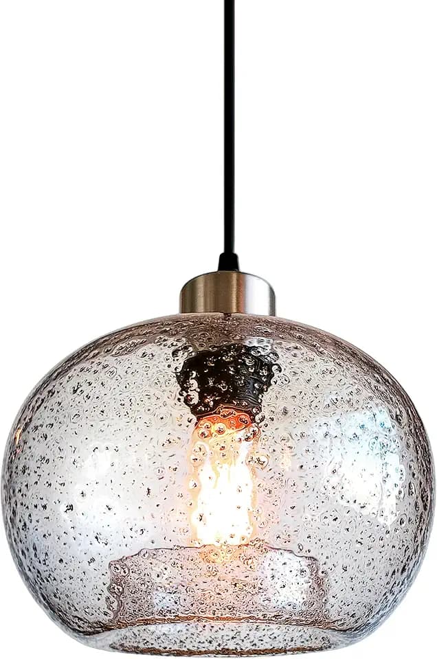 CASAMOTION Glass Pendant Light, Clear Black Seeded, Brushed Nickel