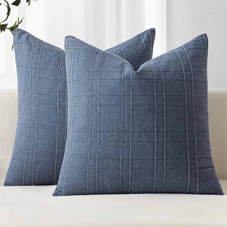 MIULEE Linen Plaid Pillow Covers Coastal Decorative Euro 26x26 Blue
