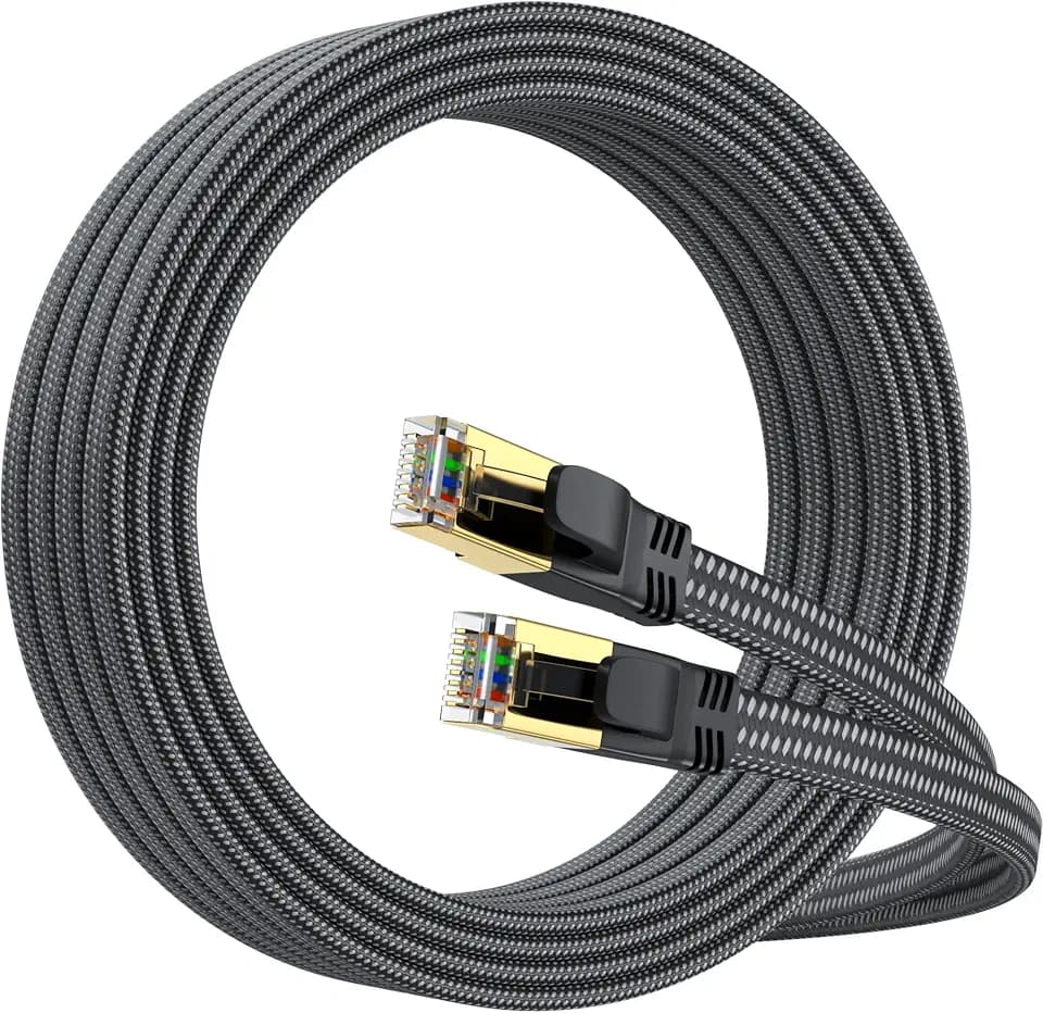 CAT8 Ethernet Kabel 10M , 40Gbps 2000MHz Flach Hochgeschwindigkeits Netzwerkkabel, Nylon Geflochten Geschirmt, LAN Kabel RJ45 Indoor Kompatibel mit PS5/Xbox/Router/PC, Switch, Modem, Smart TV
