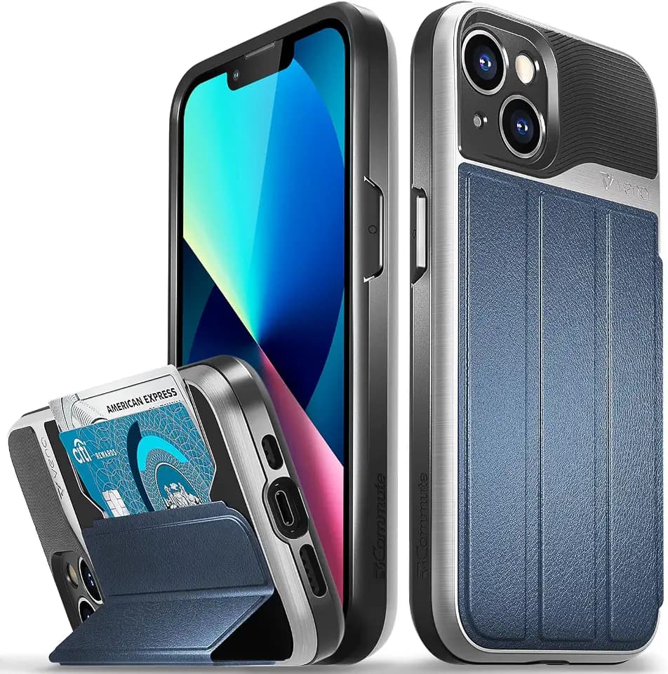 VENA vCommute Brieftasche Hülle für Apple iPhone 13 (6.1"-Inch), (Military Grade, Kartenfach) HandyHülle mit Standfunktion, Leder Flip Brieftasche Etui Schutzhülle - Blau