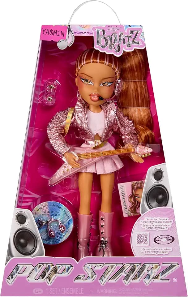 BRATZ Pop Starz Yasmin – Modepuppe mit Anhänger zum Sammeln, Outfit und Musikzubehör, Rosa