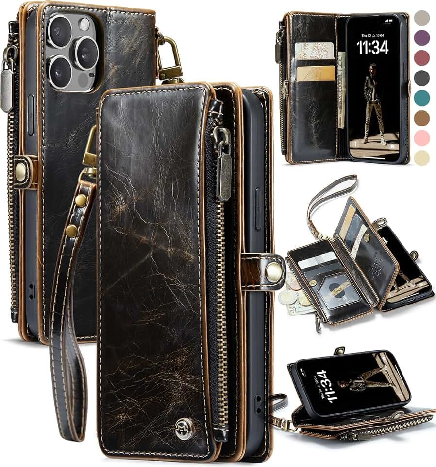 Defencase for iPhone 12 & 12 Pro Wallet Case with RFID Card Holder, Coffee