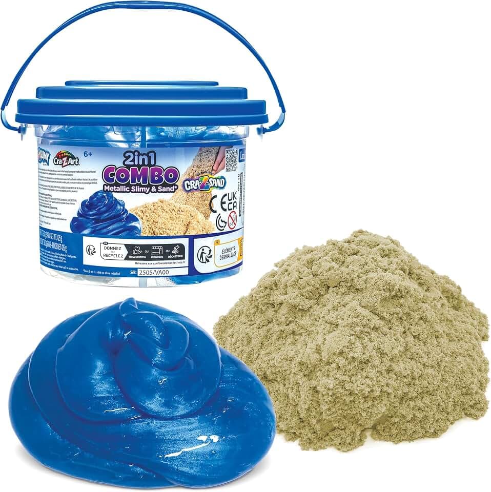 Lexibook, 2-in-1 Sand- & Slime-Eimer, blau/beige, CRSLIM7