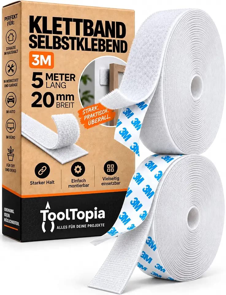 Klettband Selbstklebend Extra Stark Outdoor & Indoor 20mm x 5m weiß