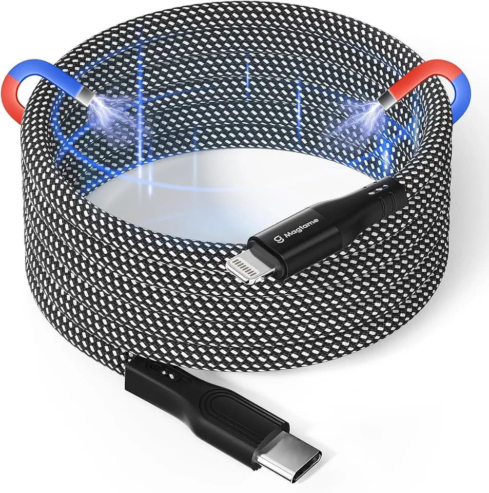 Magtame Magnetic USB C to Lightning Kabel Coiled, 1.5M MFi Certified USBC to Lightning Kabel Geflochten, Phone Schnellladekabel für Phone 14 13 12 11 Pro Max XR XS X 8 Plus SE Schwarz