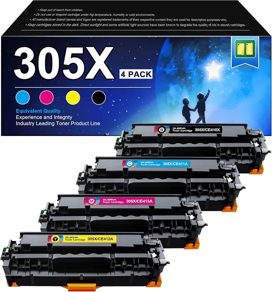 305X Toner Cartridges with Chip 4 Pack for HP 305A CE410A 400 M451dn M451nw