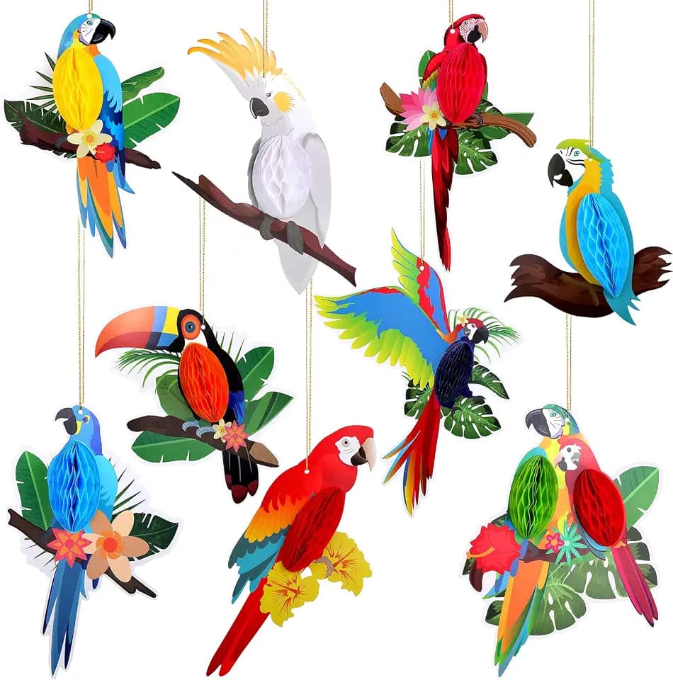 Spakon 9 Pcs Halloween Tropical Birds Honeycomb Cutouts Parrot Party Decor