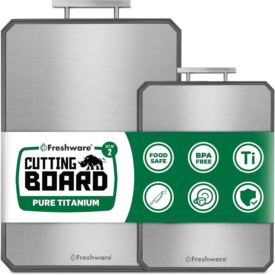 Freshware Titanium Cutting Board for Kitchen, Set of 2, Double Sided Cutting Boards, Pure Titanium/PP, Chopping Board with Juice Grooves, Dishwasher Safe, Medium 12.1" by 8.3" and Large 16.2" by 11"