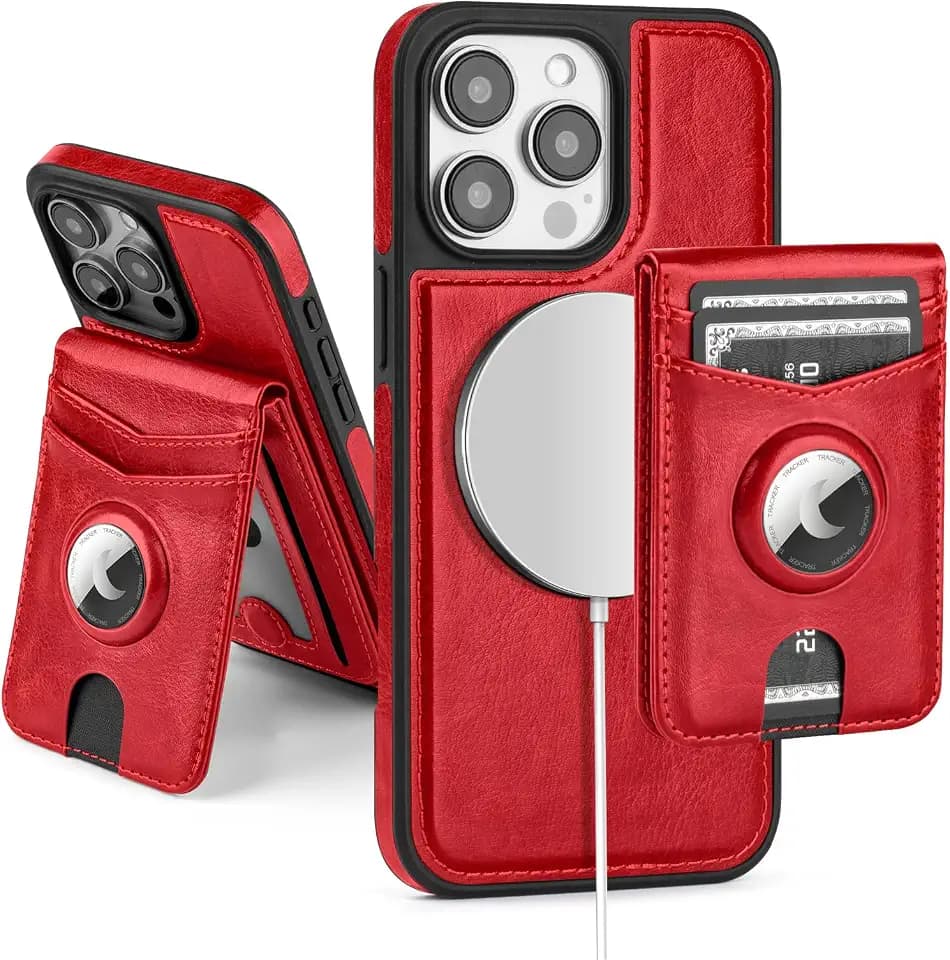 SkyEagle Compatible with MagSafe iPhone 13 Pro Max Wallet Case,Red