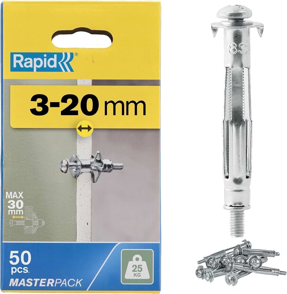 Rapid Metall-Hohlraumdübel M4 mit Schraube für Gipskarton 3–20 mm