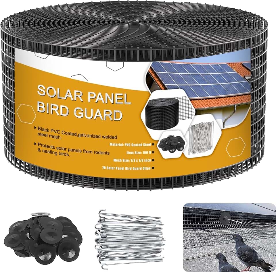 Solar Panel Bird Guard,6inx100ft Critter Guard Kit with 70 Fastener Clip