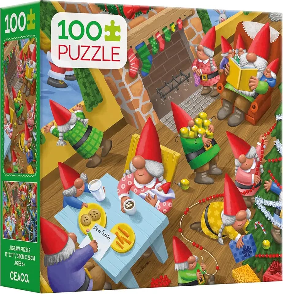Ceaco - Holiday Christmas Time Gnomes - 100 Piece Puzzle for Kids Ages 6+
