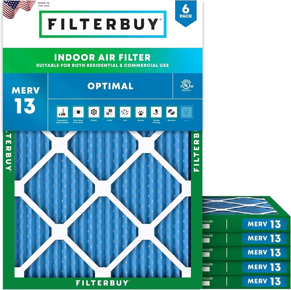 Filterbuy 16x21x1 Air Filter MERV 13 Smoke & Allergy Defense (6-Pack)
