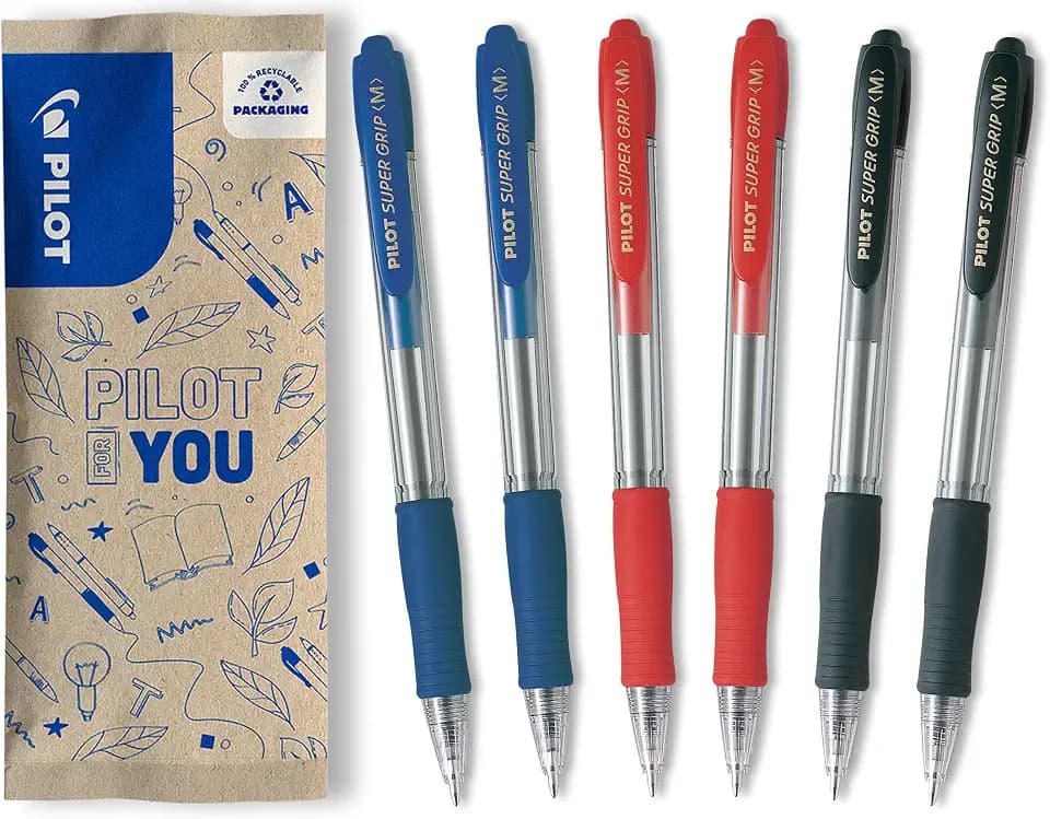 PILOT Super Grip, Kugelschreiber, 6er Set in M (Blau, Schwarz, Rot)