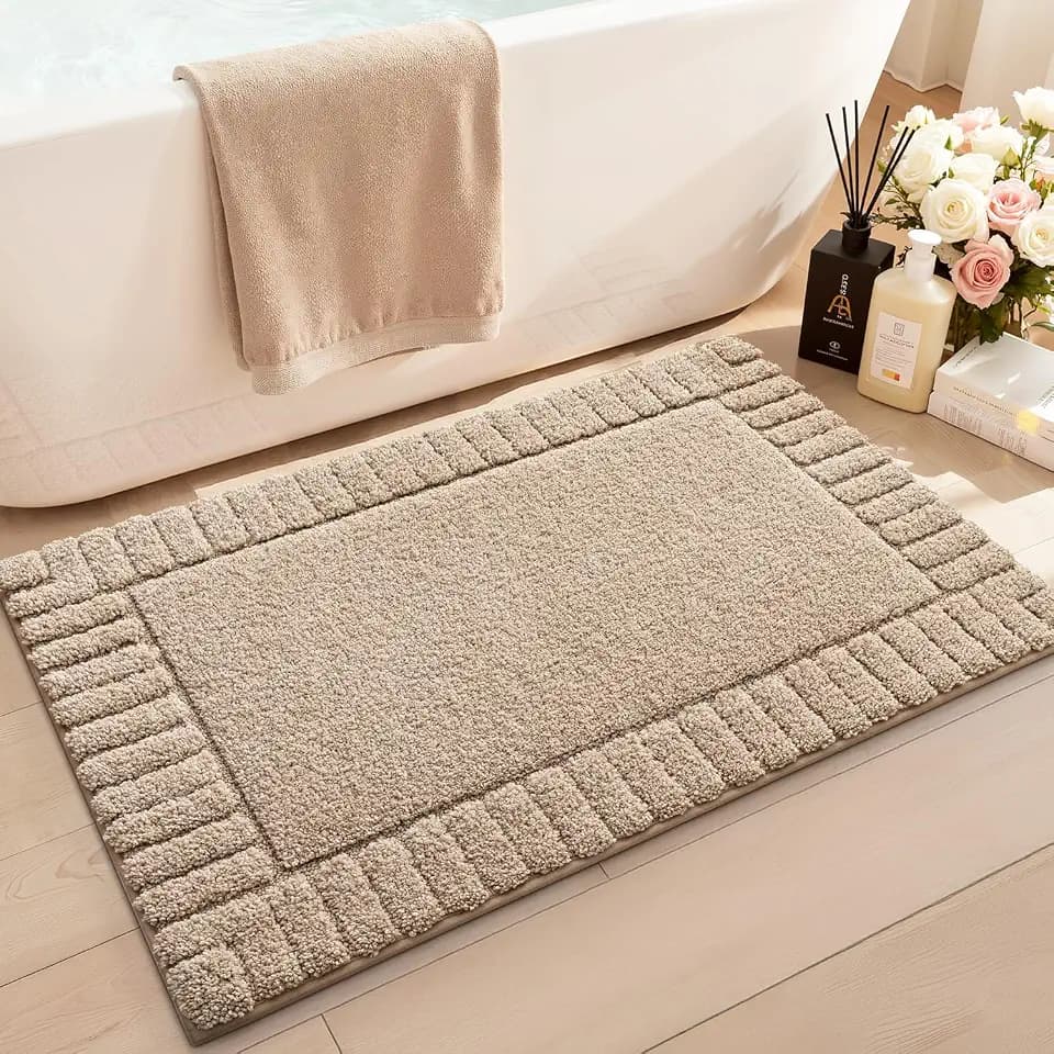 LUMI Soft Bathroom Rugs Absorbent, Non Slip Bath Mat 20x32, Beige