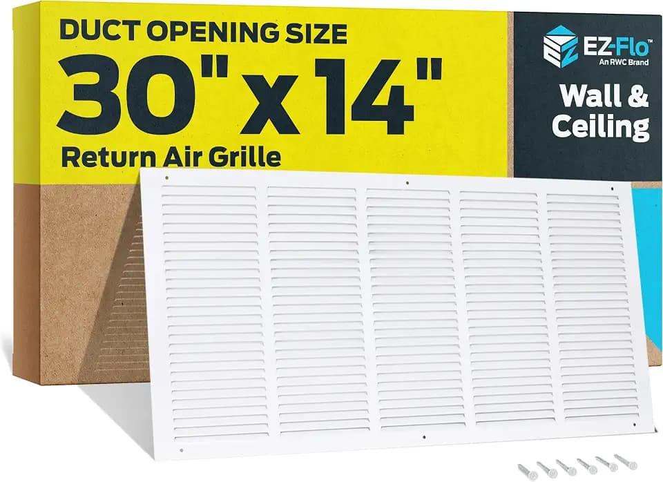 EZ-FLO 30 x 14 Inch (Duct Opening) Return Air Vent Cover for Wall or Ceiling, Solid Steel Return Air Grille, HVAC Vent Cover, White, 61650