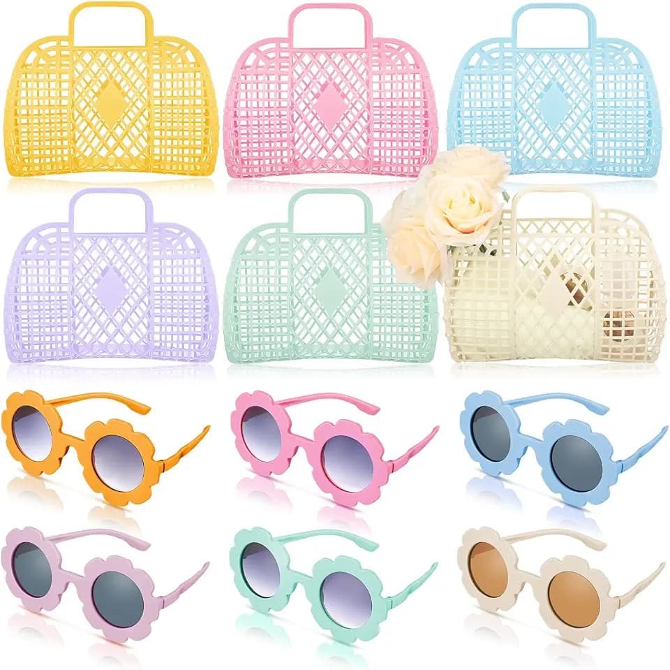 Sweetude 12 Pcs Jelly Bag with Sunglasses Jelly Purse Basket