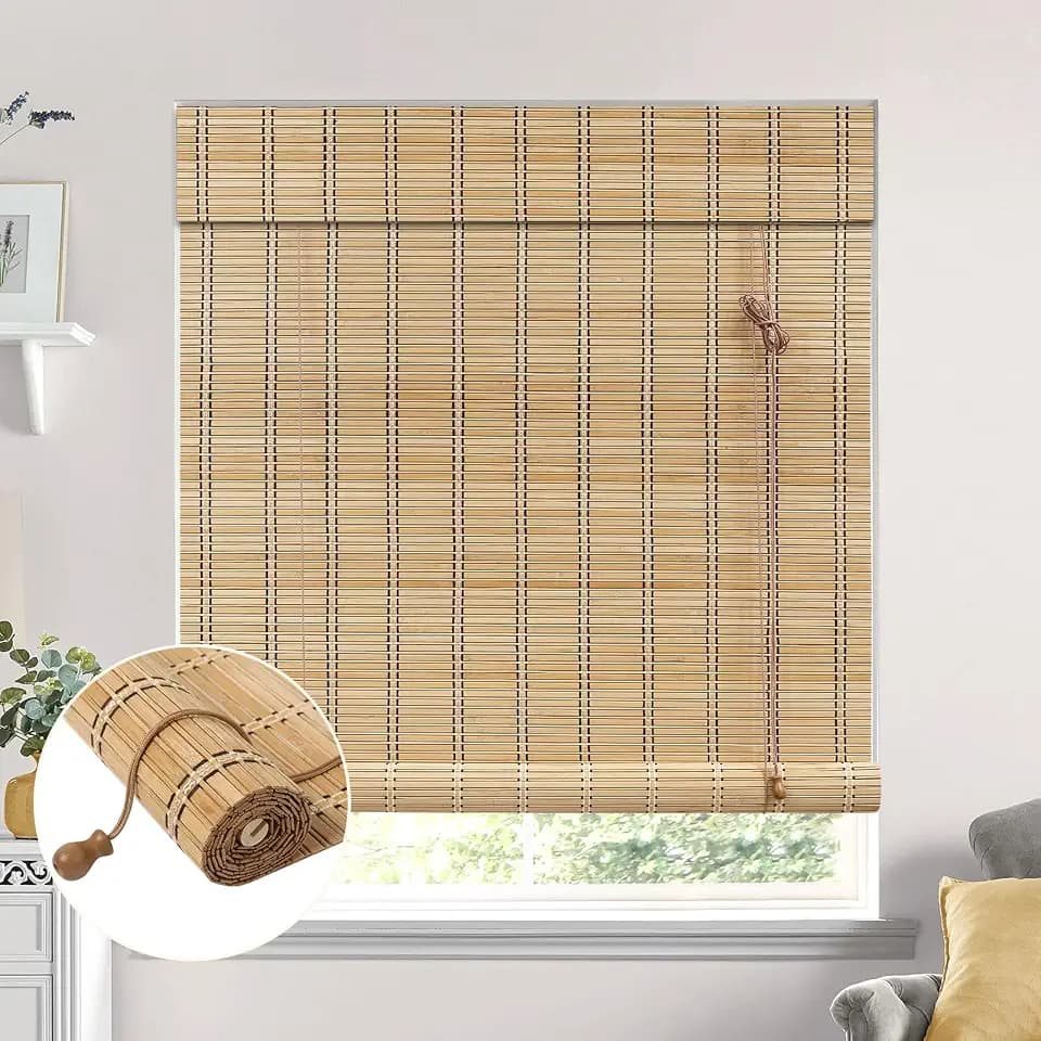 No Drill Bamboo Blinds for Interior Windows, Bamboo Shades for Indoor Windows, Roller Shades for Indoor Window and Outdoor Patio, Easy to Install for Home & Porches