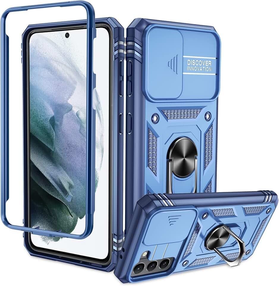Pilaru Handyhülle für Samsung Galaxy S21 4G/5G Hülle- Unzerstörbar Stoßfestigkeit Kameraschutz Cover Case,360° Drehbarer Ständer Schutzhülle Militär Outdoor Fallschutz Kratzfest Samsung S21 Hülle Blau