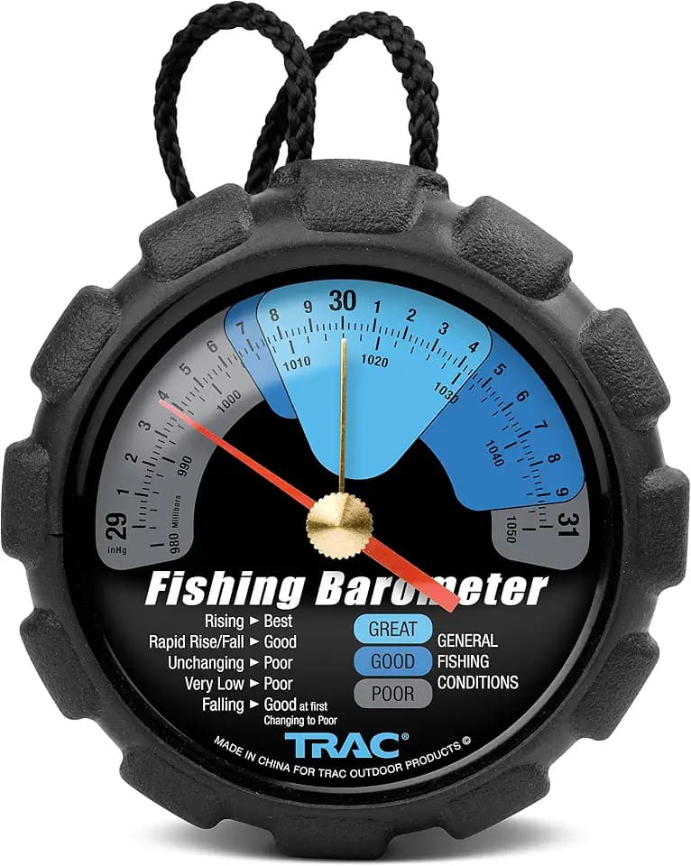 Camco TRAC Outdoors Fishing Barometer | Features an Adjustable Pressure Change Indicator with Reference Marker & Color-Coded Dial | Easily Calibrates to Local Barometric Pressure (69200)