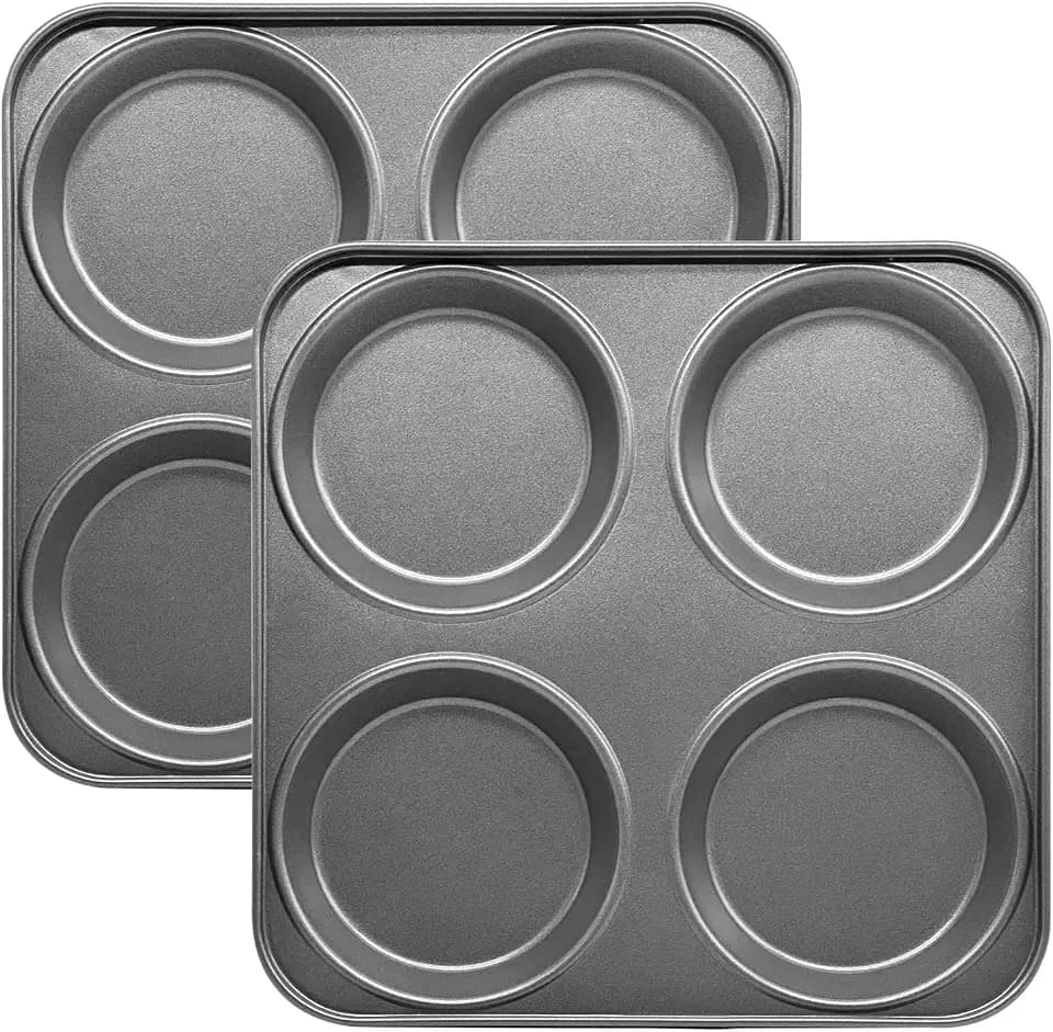 Brightalk Yorkshire Pudding Pan Set of 2, 4-Cup Nonstick Muffin Top Pan, Shallow Whoopie Pies Pan for Hamburger, Eggs, Sandwiches
