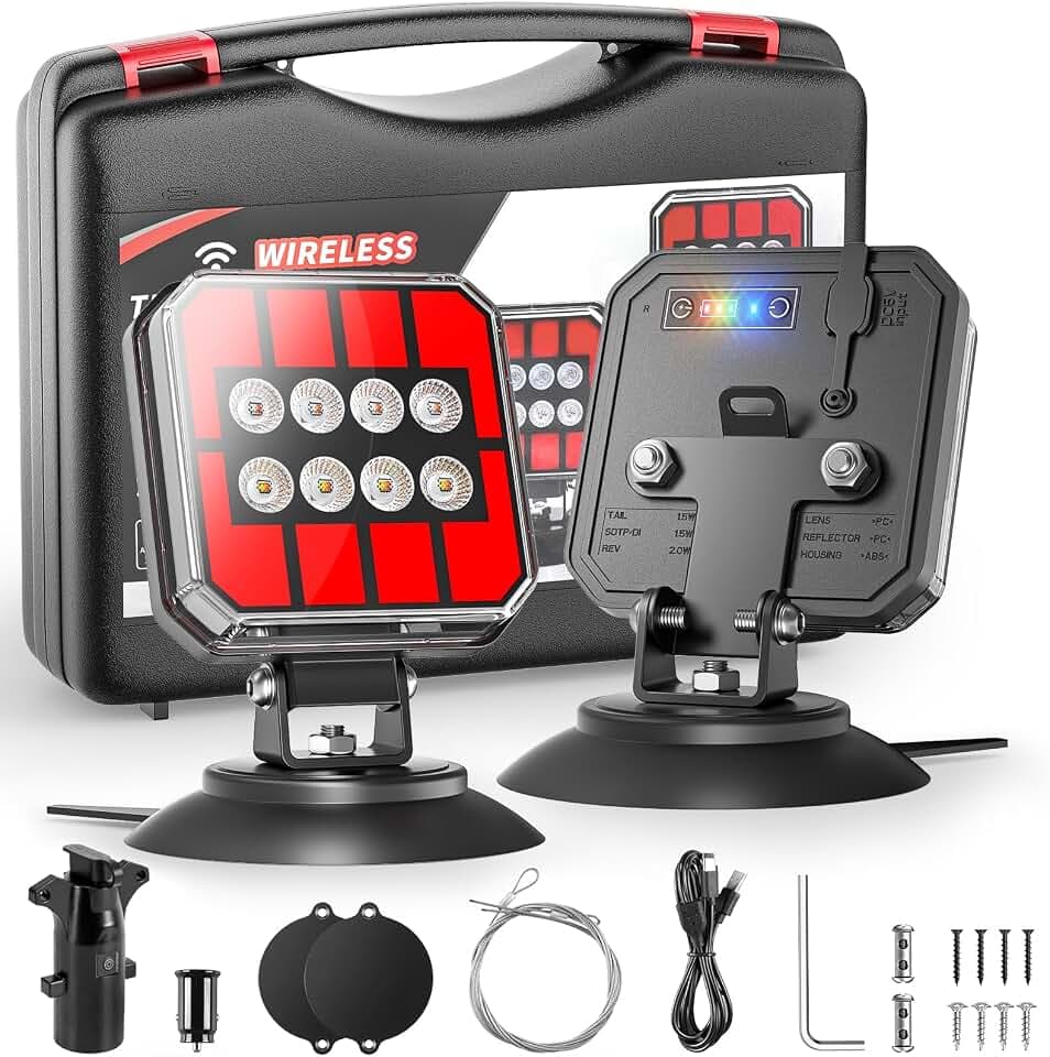 Wireless Trailer Lights Magnetic, 110° Rotatable Wireless Trailer Lights Kit, Portable LED Trailer Light for Towing Trucks Boat RV Camper, IP67 Waterproof, Sufficient Brightness